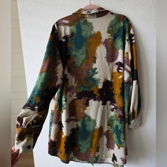 Shein Curve Multicolor Abstract Button-Up Long Sleeve Dress - Picture 3 of 5